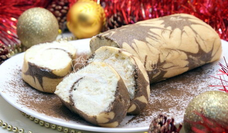Рецепт бисквитного рулета с кремом новогодний салют
