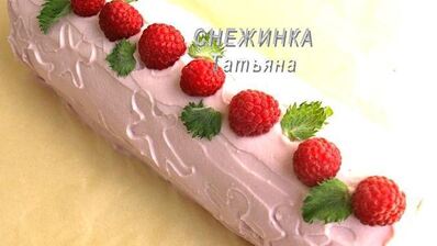 рулет из овсяных хлопьев с творожно-малиновой начинкой и кремом