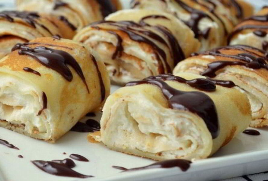 Рулетики из блинов с творожным кремом