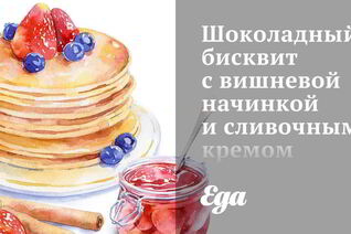 Шоколадный бисквит с вишневой начинкой и сливочным кремом