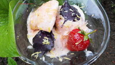 мороженое с клубникой, базиликом и лимонной карамелью