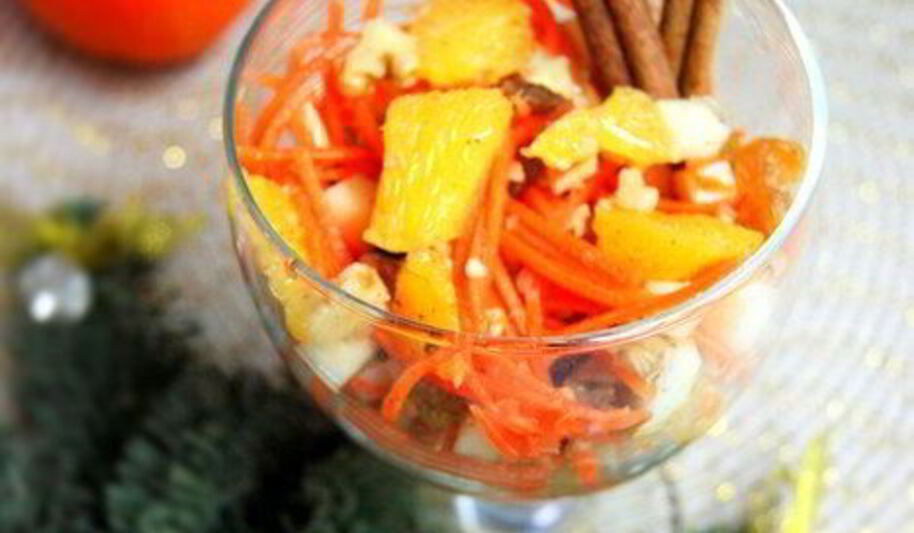 Рецепт салата-десерта из апельсина, яблока и моркови