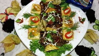 чечевица с лисичками и жареным адыгейским сыром