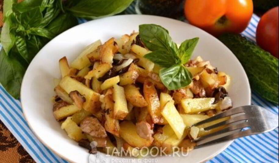Рецепт жареной картошки с белыми грибами