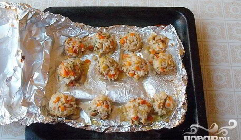Рецепт фаршированных шампиньонов в фольге