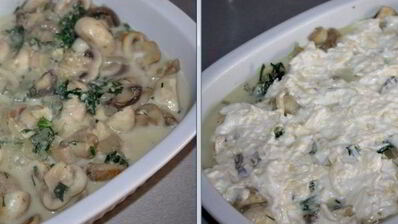 шампиньоны запеченные в сметанно-сырном соусе