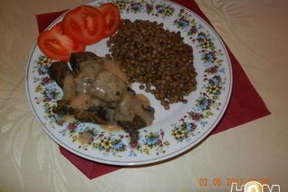 Гуляш на пару с зеленой чечевицей