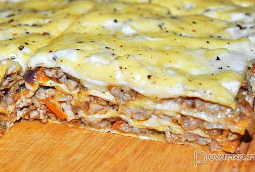 Лазанья мясная с лавашем