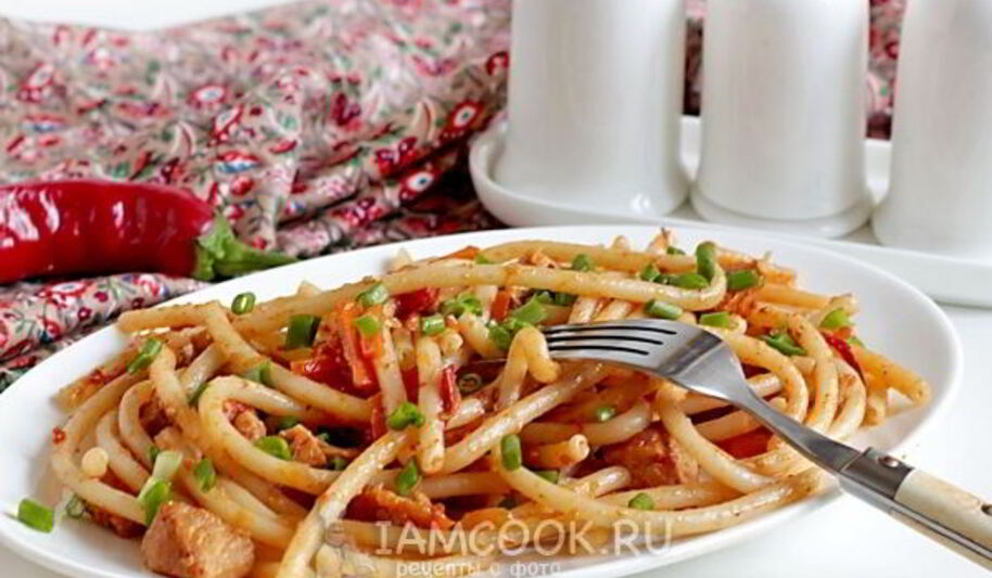 Рецепт макарон с куриным филе и овощами