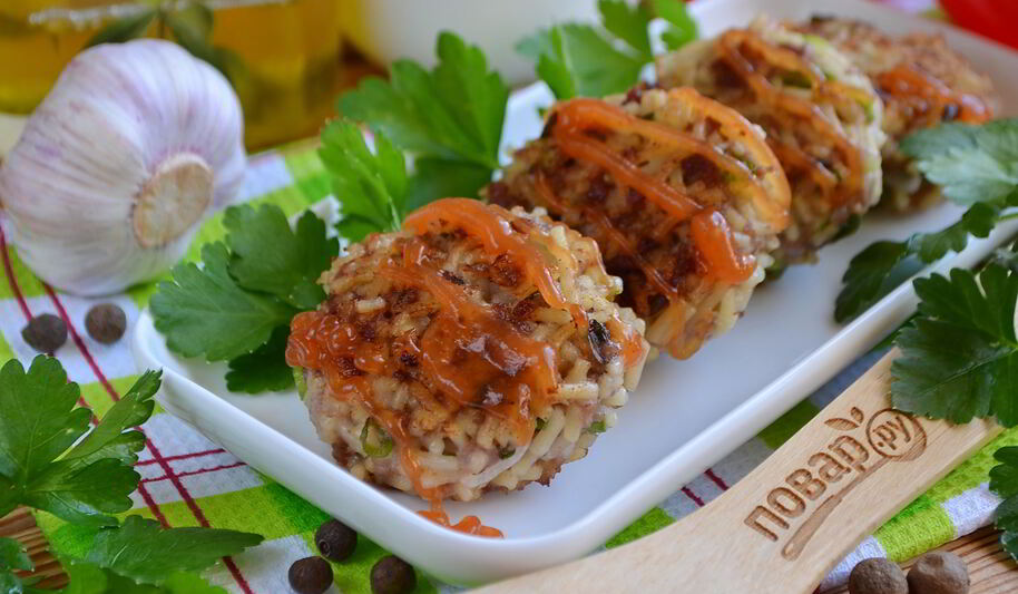 Рецепт оладушек из фарша и спагетти