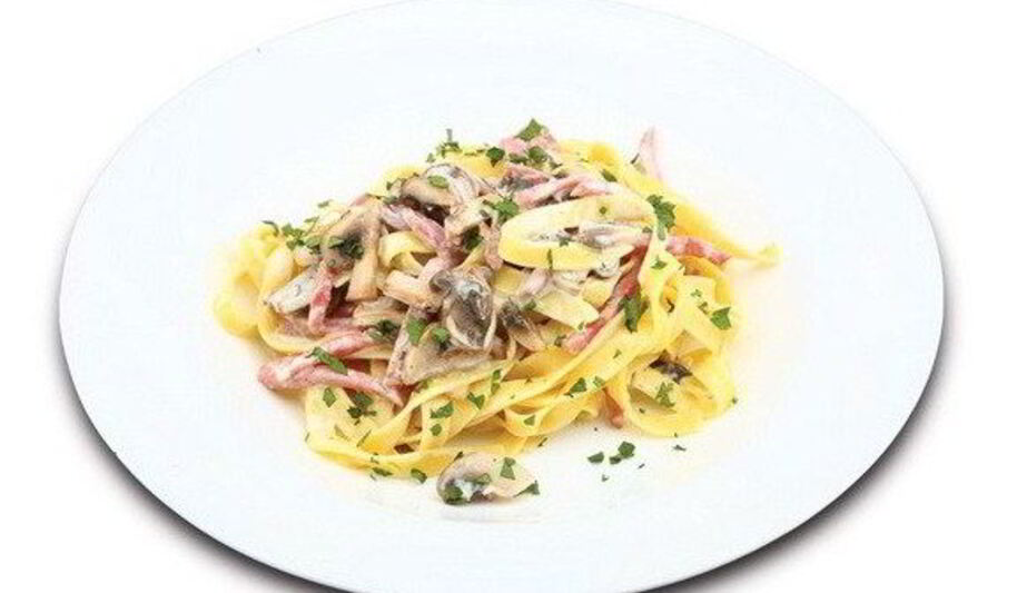 Рецепт пасты с шампиньонами и ветчиной