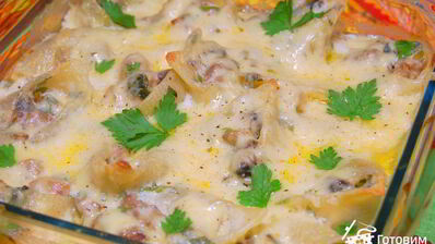 ракушки, фаршированные курицей и грибами