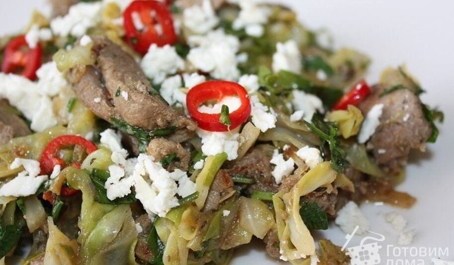 Рецепт мяса-гироса тушеного с капустой