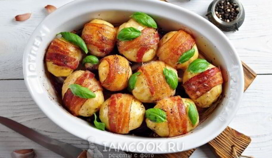 Рецепт картофеля в беконе, запеченный в духовке