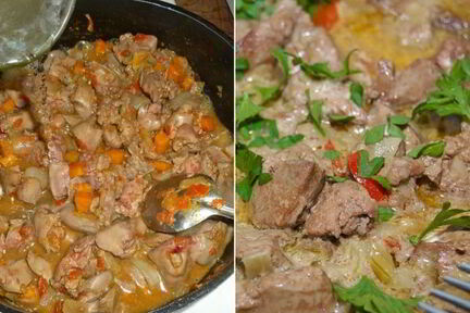 Печень с овощами