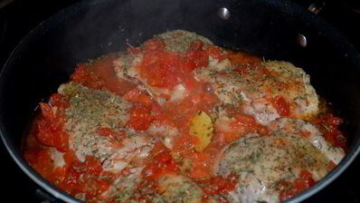 куриное фрикасе на винном уксусе