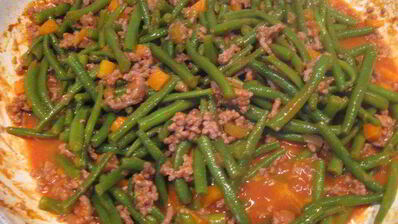стручковая фасоль с мясным рагу