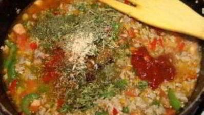 ризотто с овощами и мясом