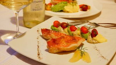 морской окунь с картофельным стумпом