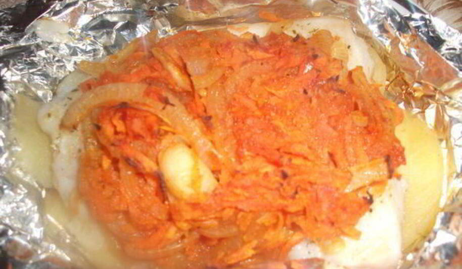 Рецепт рыбы под овощами в фольге