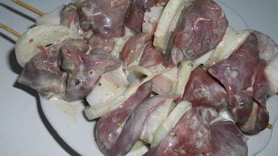 шашлык из куриной печени на сковороде