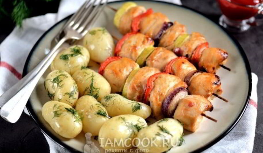 Рецепт шашлыка на кефире из куриного филе с овощами