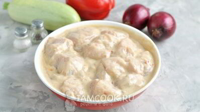 шашлык на кефире из куриного филе с овощами