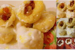 Ленивые вареники с имбирем, фаршированные изюмом