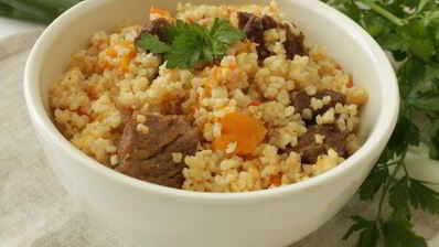 пшеничная каша с мясом и тыквой