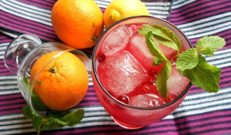 Рецепт апельсинова-брусничного холодный чай с мятой