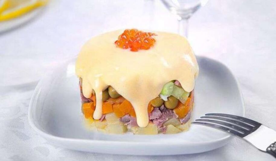 Рецепт оливье с языком