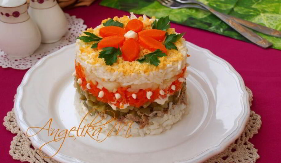 Рецепт слоеного салата с рисом и сардинами