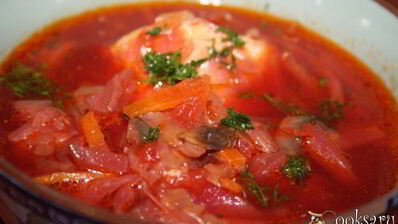 борщ с шампиньонами на куриных окорочках