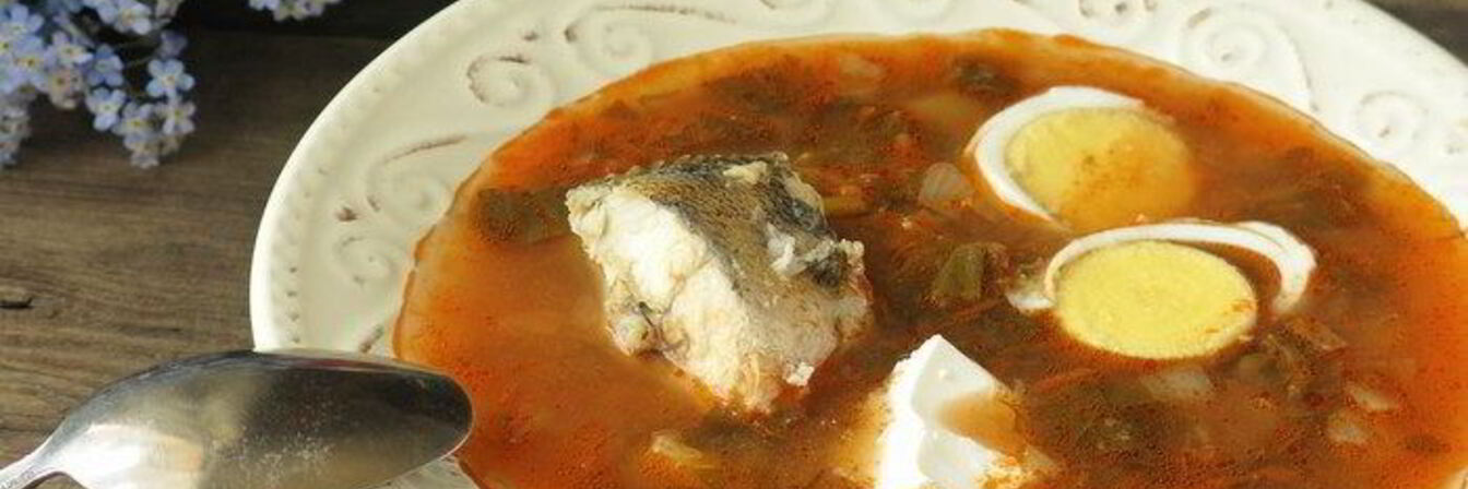 Зеленый борщ с судаком