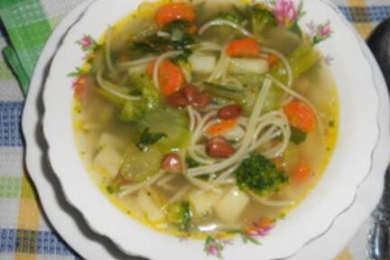 Куриный суп с фасолью и спагетти