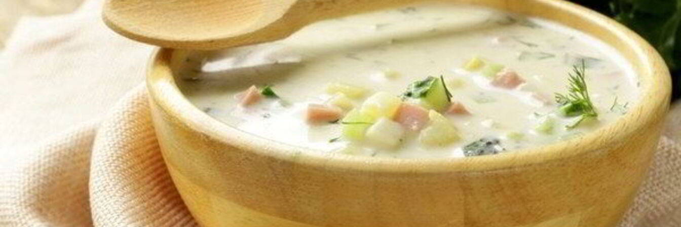 Окрошка на кефире с колбасой