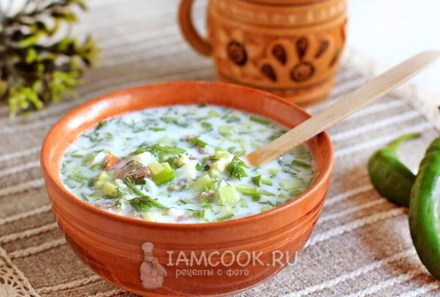 Окрошка с мясом на кефире