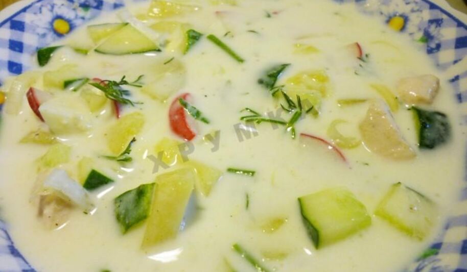 Рецепт вкусной окрошки с курицей на кефире