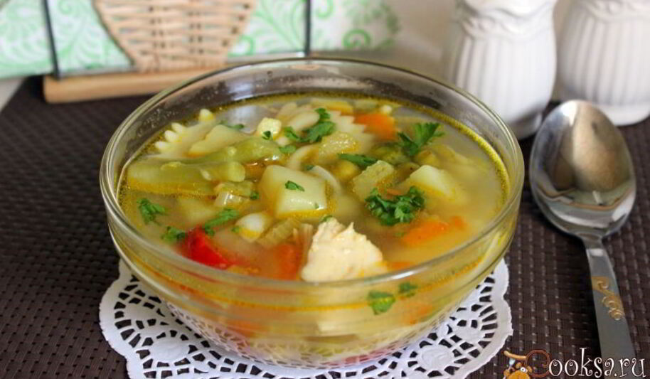 Рецепт куриного супа с овощами и фарфалле