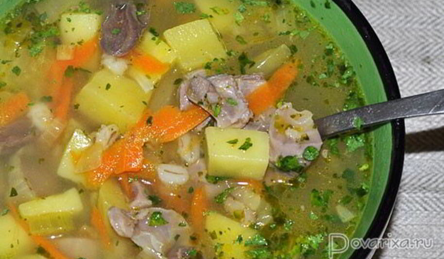Рецепт рассольника с куриными потрошками