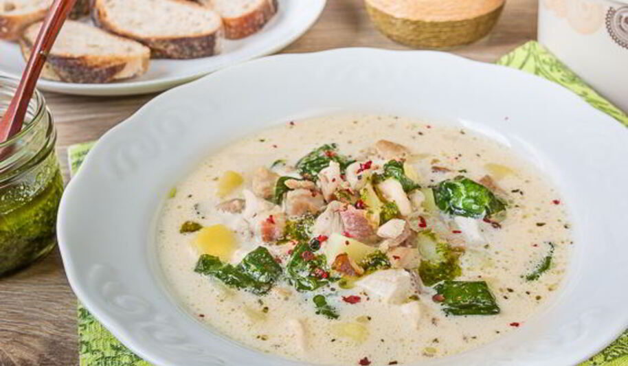 Рецепт сливочного супа с курицей и шпинатом