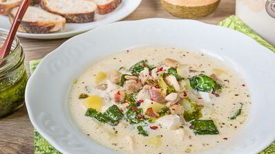 сливочный суп с курицей и шпинатом
