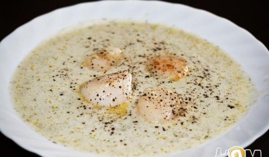 Рецепт супа пюре из кольраби с морскими гребешками