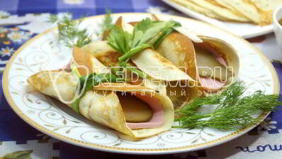 яичные блинчики с колбаской