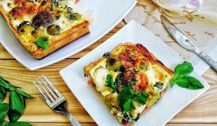 Рецепт киша с фаршем и овощами в ароматной заливке