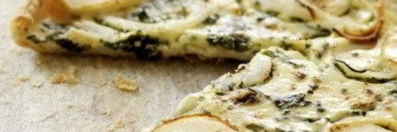 Пицца с утиным мясом, зеленым луком и соусом хойсин