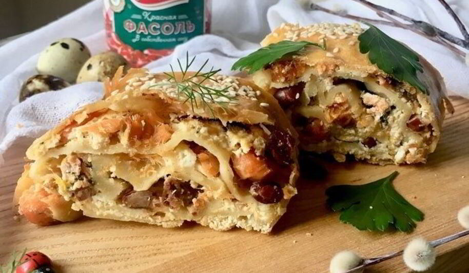 Рецепт штруделя с лососем, фасолью и рикоттой