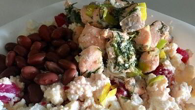 штрудель с лососем, фасолью и рикоттой