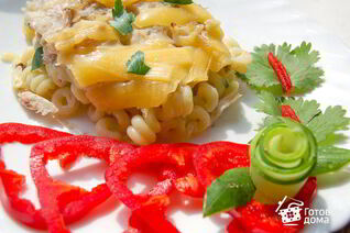 Запеканка из макарон с курицей