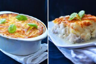 Запеканка из рыбы под молочным соусом и картофельной шубой